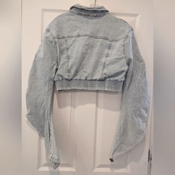 Smoke Rise Cropped Denim Jean Short Bungee Jacket Stretch Blue Size L Streetwear - Picture 4 of 11